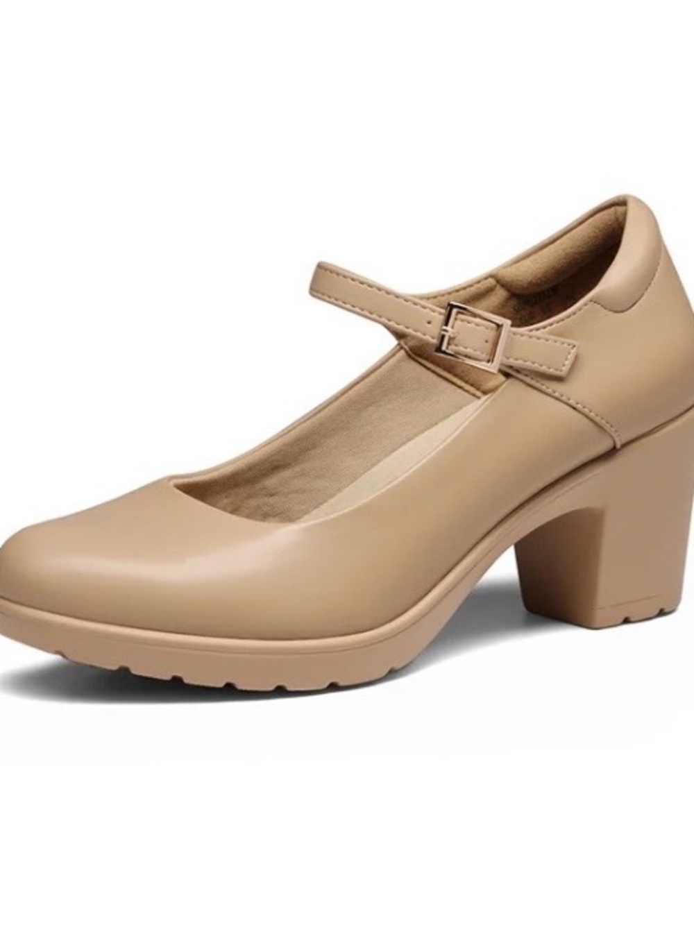 Dream Pairs Beige Mary Jane Block Heel Pumps